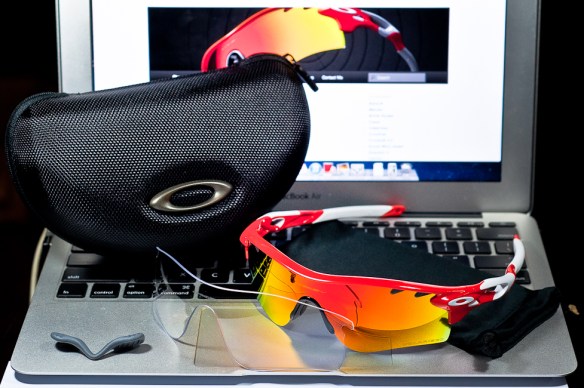 SGD$490 Oakley Custom RadarLock Polarized by wahliao.com Singapore Color: Blood Orange/Fire Iridium Polarized Vented/Clear Vented Purpose: For cyclist, day and night riding